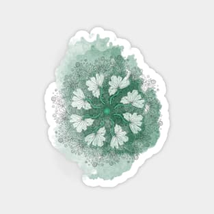 White Poppy Mandala on Emerald Magnet