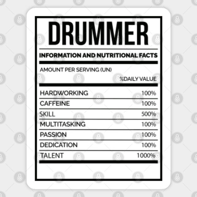 Awesome And Funny Nutrition Label Drummer Drummers Drum Drums Drumming Saying Quote Gift Gifts For A Birthday Or Christmas XMAS - Gift - Sticker