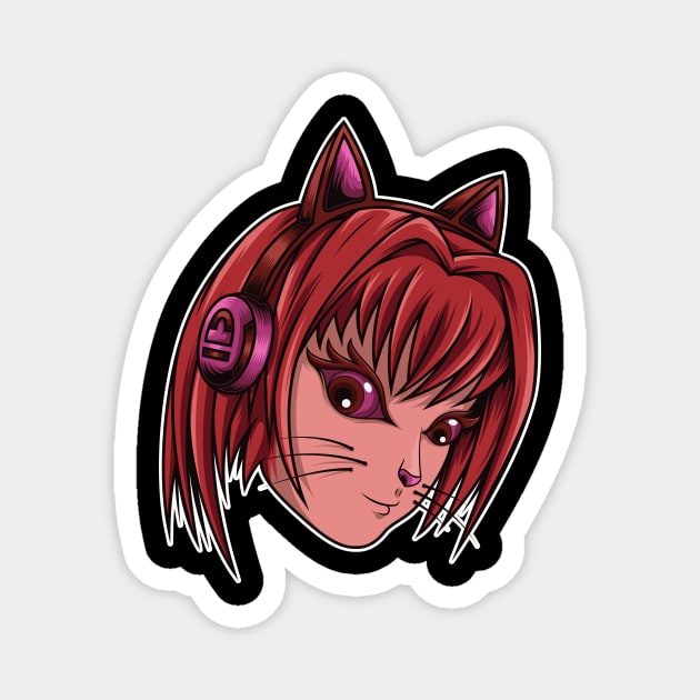 Cat girl listen music Magnet by JagatKreasi