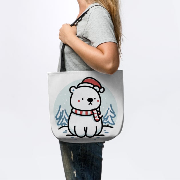 Cute Snowy Polar Winter Bear Santa Hat Scarf Holiday by Frank Ring
