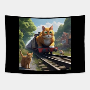 Cat Wanting To Be A Train Tapestry