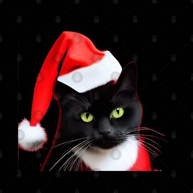 Cute black cat wearing a christmas hat by Blossom Self Care