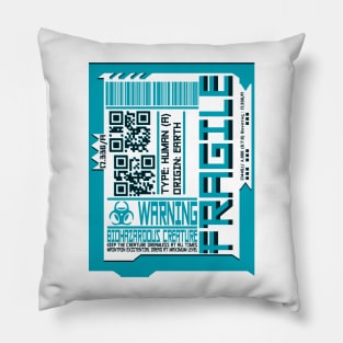 CYAN FRAGILE Cyberpunk Inspired Human Shipping Label T-Shirt Pillow