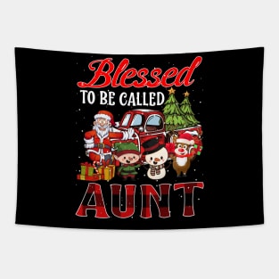 Blessed To Be Called Aunt Christmas Buffalo Plaid Truck Tapestry