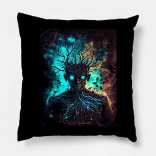 Scary tree man with neon eyes Pillow