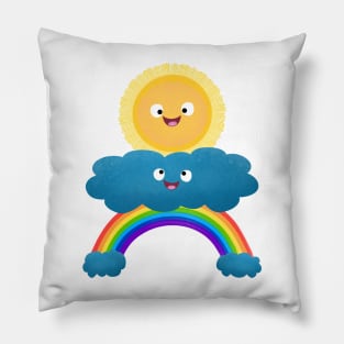 Cute happy sun cloud rainbow cartoon Pillow