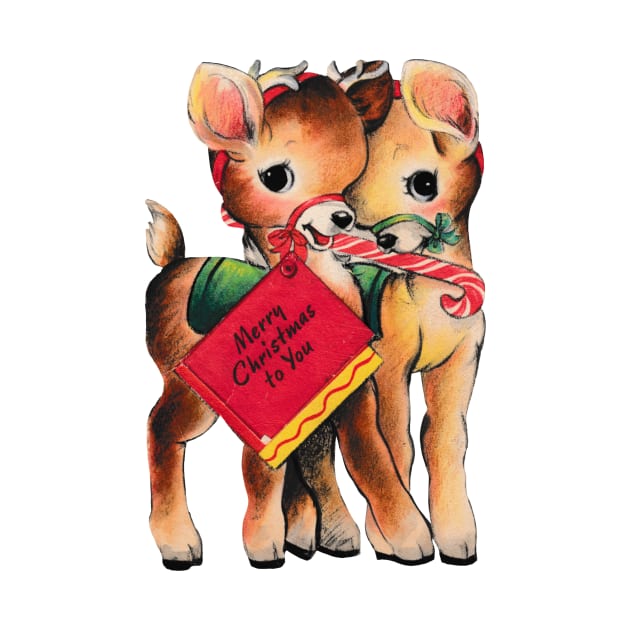 Vintage Reindeer Cute and Cuddled Together by Urban Palette