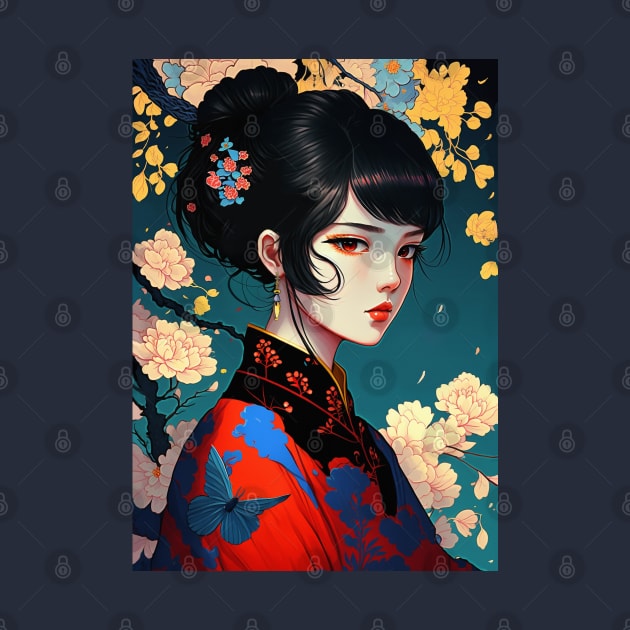 Kawaii floral anime geisha Japanese by GothicDesigns