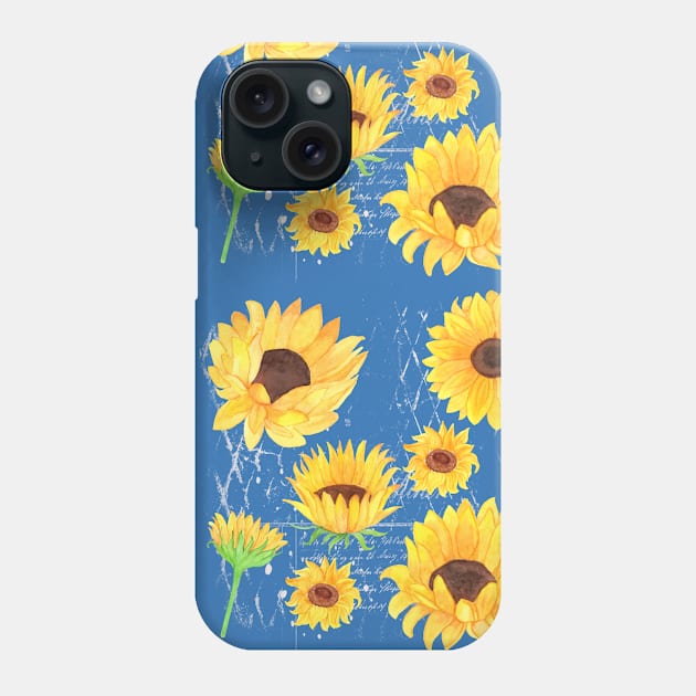 Sunflower and French blue repeating pattern background Phone Case by artsytee