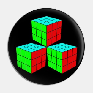 Three Rubik Cubes in a Triangle - Green, Light Blue and Red Pin