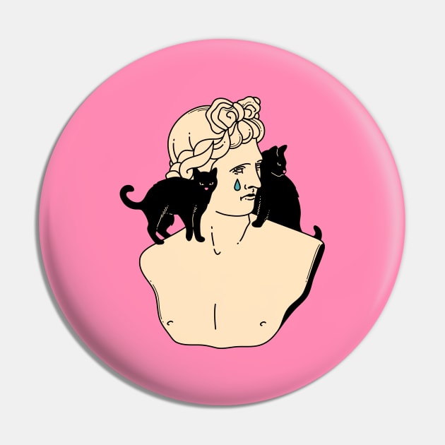 Greek God Black Cat in pink Pin by The Charcoal Cat Co.