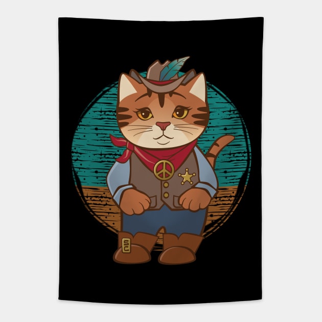 Old West Peaceful Cowgirl Sheriff Cat Tapestry by Sue Cervenka