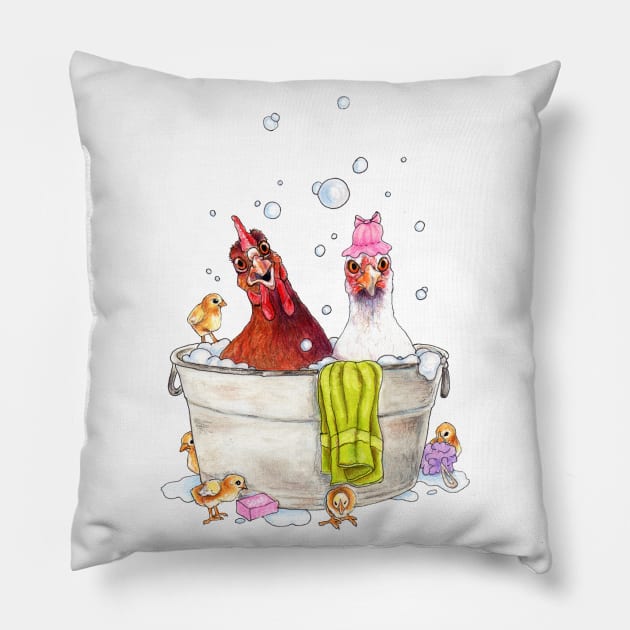 Bathing Broodies Pillow by Julie Townsend Studio