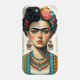 Latina woman frida kahlo looklike folk portrait Phone Case