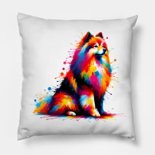 Colorful Abstract German Spitz in Splash Art Style Pillow