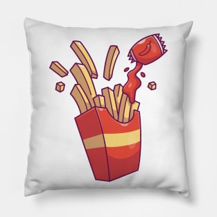 French fries with chili sauce cartoon Pillow