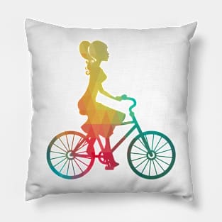 Rainbow girl on a bike Pillow