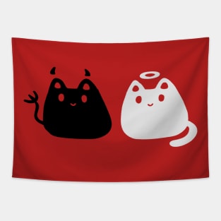 Cute black Devil and white Angel cats Tapestry