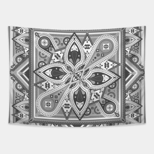 Gray Ornamental Mandala Tapestry