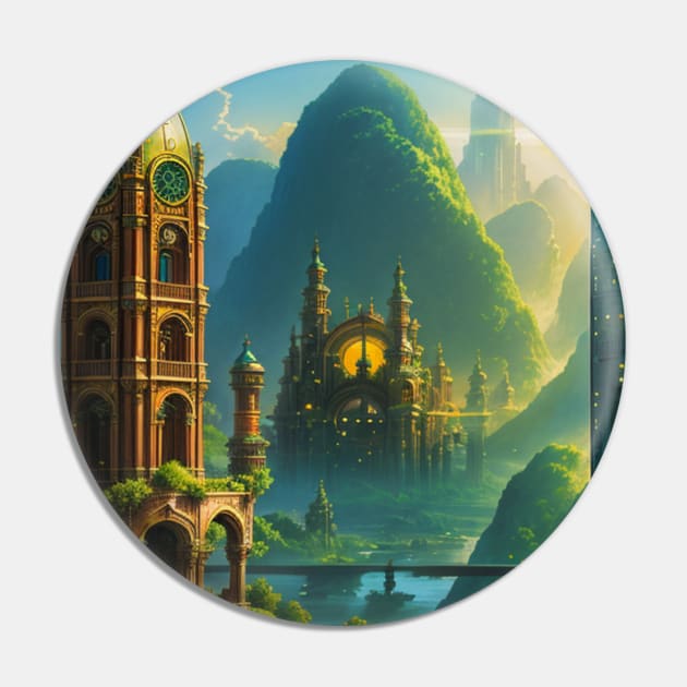 Tower in a Solarpunk City Pin by CursedContent