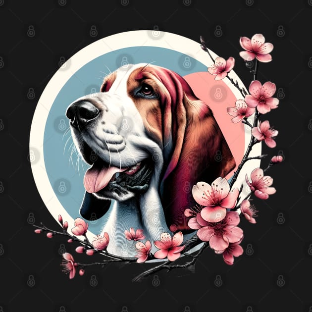 Joyful Grand Basset Griffon Vendeen with Spring Cherry Blossoms by ArtRUs