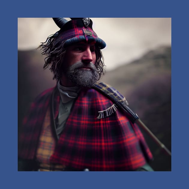 Scottish Highlander in Clan Tartan by Grassroots Green