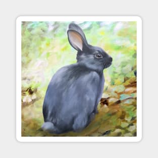 Black Rabbit In The Forest Magnet