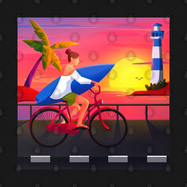 Girl Riding Bicycle on Beach by TheSkullArmy
