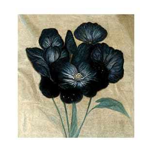 Black Flowers on Linen T-Shirt