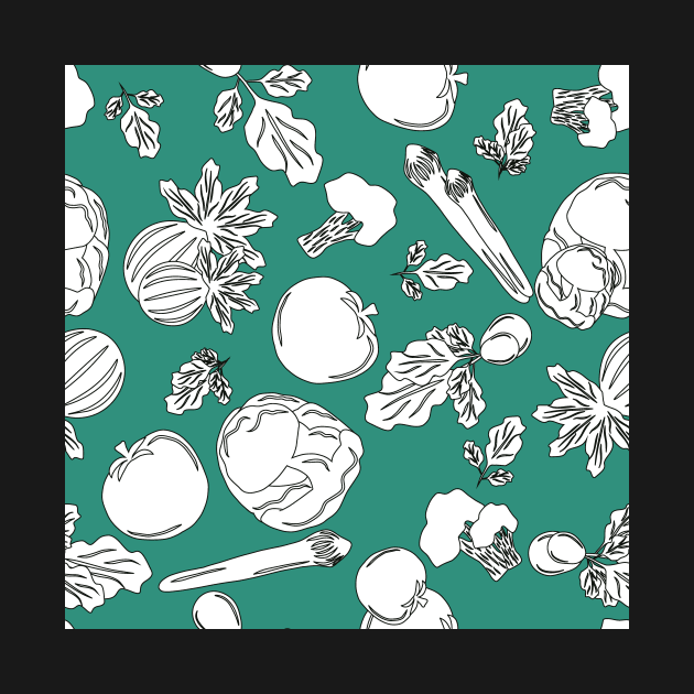 Hand Draw Of Vegetables And Salads Background Pattern Seamless by MichelMM