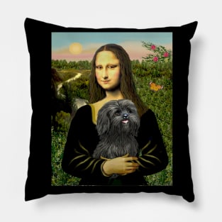 lMona Lisa with her Black Shih Tzu Pillow