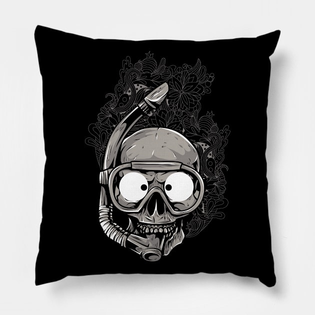 Snorkeling Dive Skull Pillow by positivedesigners