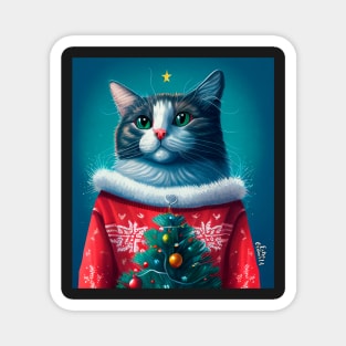 Cat Wearing Christmas Sweater Magnet