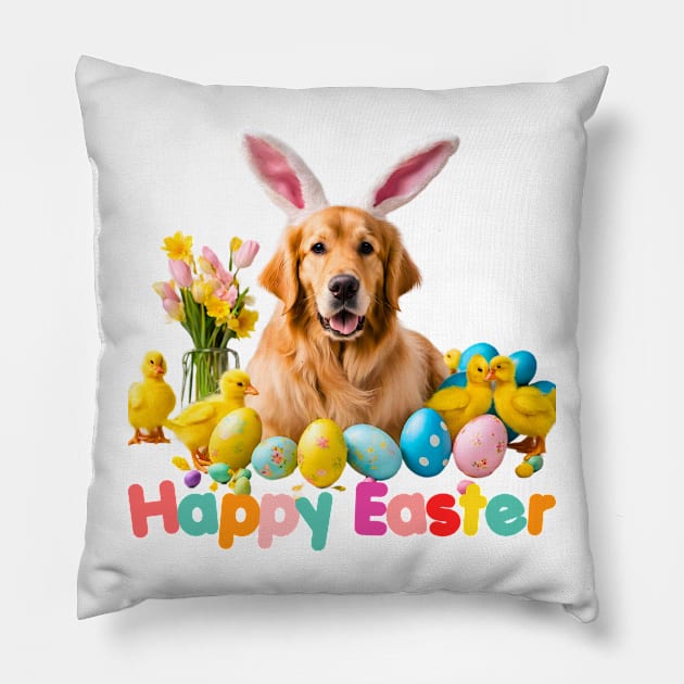 Here Comes the Easter Golden! Pillow by Doodle and Things