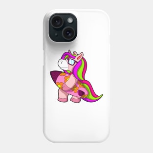 Unicorn as Surfer with Surfboard & Sunglasses Phone Case