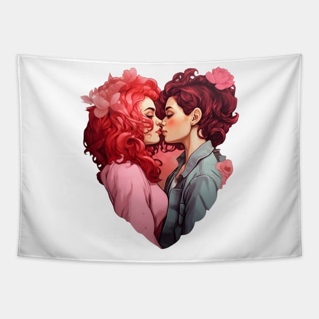 Lesbian couple in heart Tapestry by beangeerie