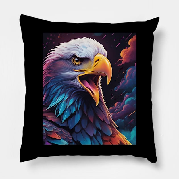 Bald Eagle Head Multi-Colored Pillow by Rossie Designs