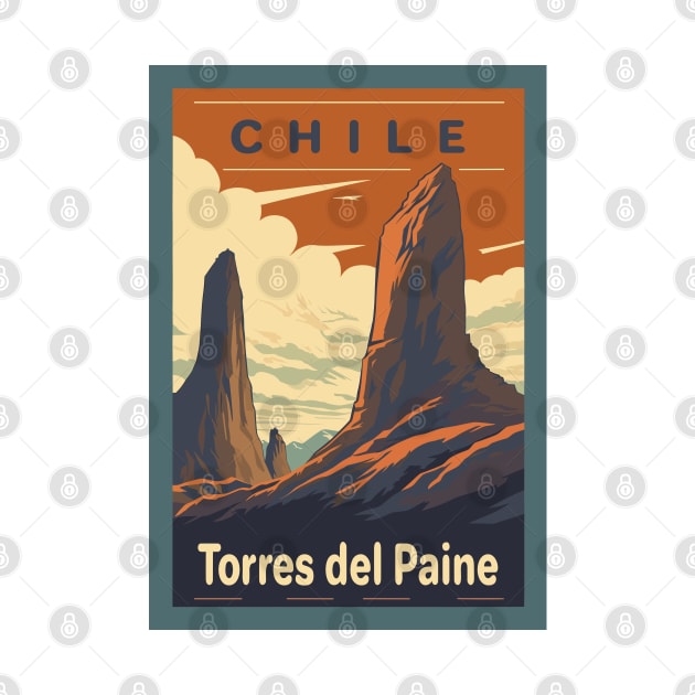 Torres del Paine, National park, Chile, Travel Poster by BokeeLee