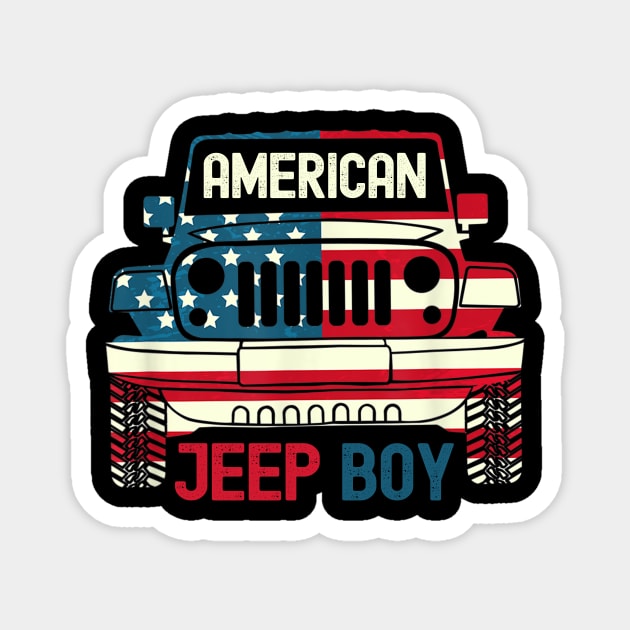 American Jeep Boy Usa flag jeep Magnet by Oska Like