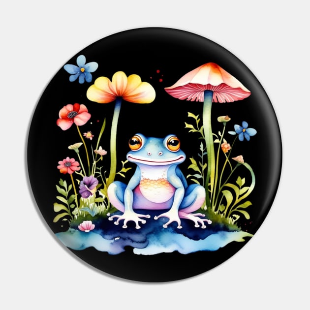 Cottagecore Frog With Mushroom And Flowers Pin by Norse Magic