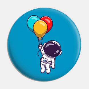 Cute Astronaut Floating With Colorful Balloon Cartoon Pin