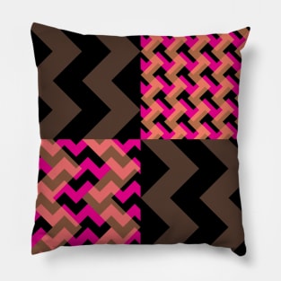 'Ziggy' - in Cerise and Orange on a Black and Brown base Pillow