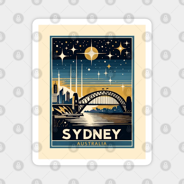 Vintage Retro Travel - Starry Night Over Sydney Magnet by POD24