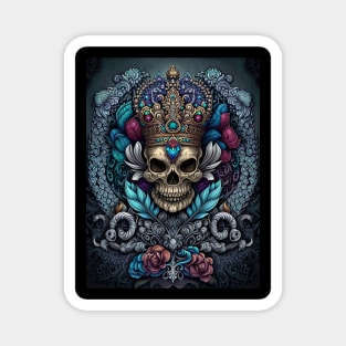 Regal Crowned Skull with Floral Majesty Magnet