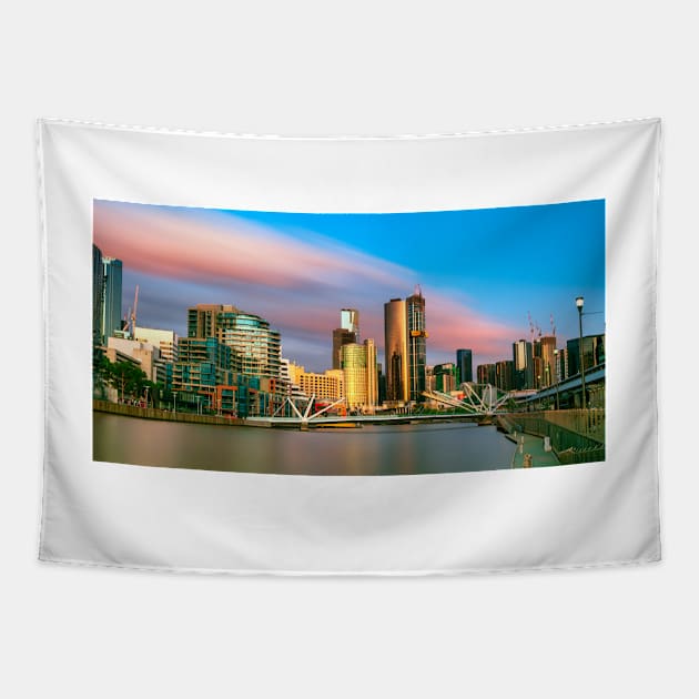 Melbourne sunset Tapestry by dags