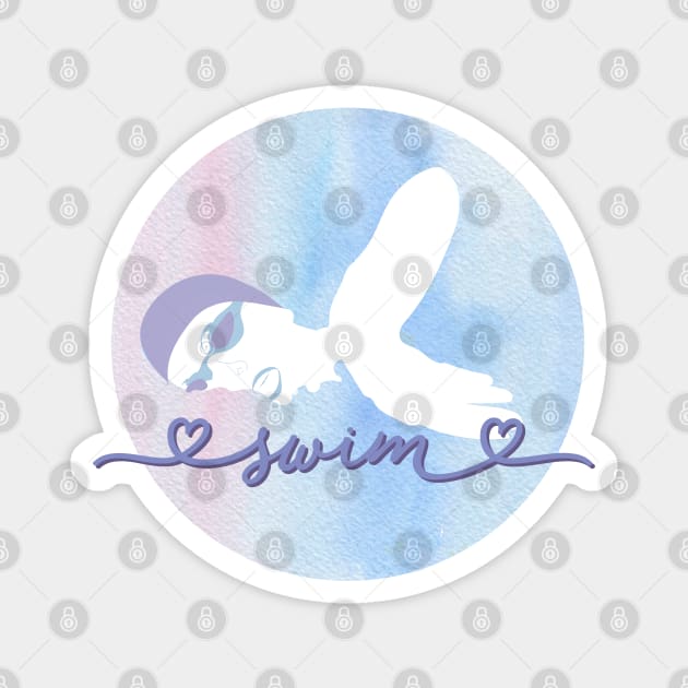 I Love Swimming Watercolor Pastel Pink, Purple and Blue Aesthetic Magnet by YourGoods