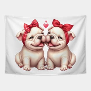 Valentine Bulldog Couple Tapestry