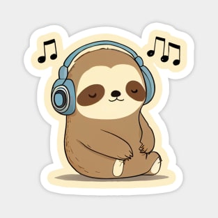 Kawaii Cute Sloth Listening To Music Magnet