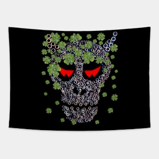 Creepy Mechanical Skull Green Clovers Funny St Patricks Day Tapestry