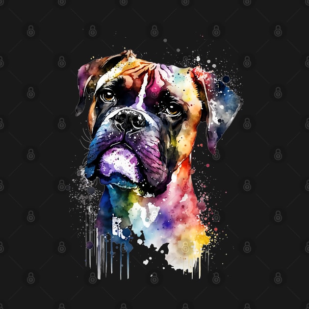 Rainbow Boxer Dog Watercolor Portrait by doglovershirts